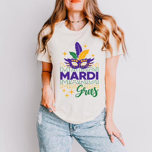 Mardi Gras Mask Sparkle | Short Sleeve Crew Neck