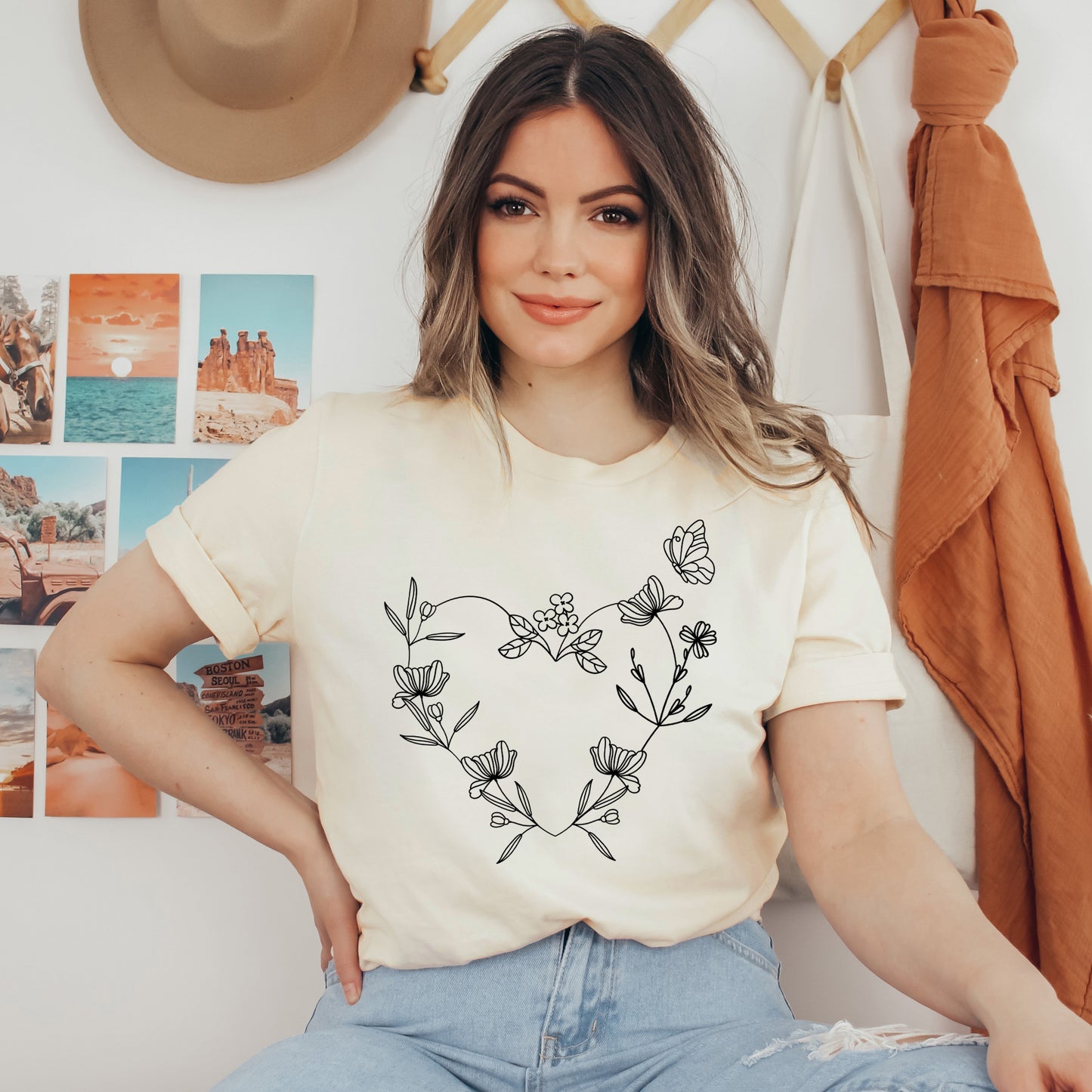 Butterfly and Floral Heart | Short Sleeve Graphic Tee