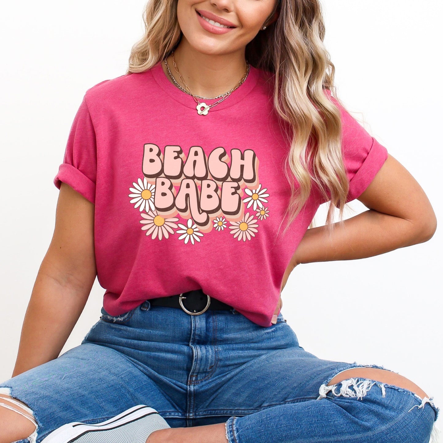 Retro Beach Babe Flowers | Short Sleeve Graphic Tee