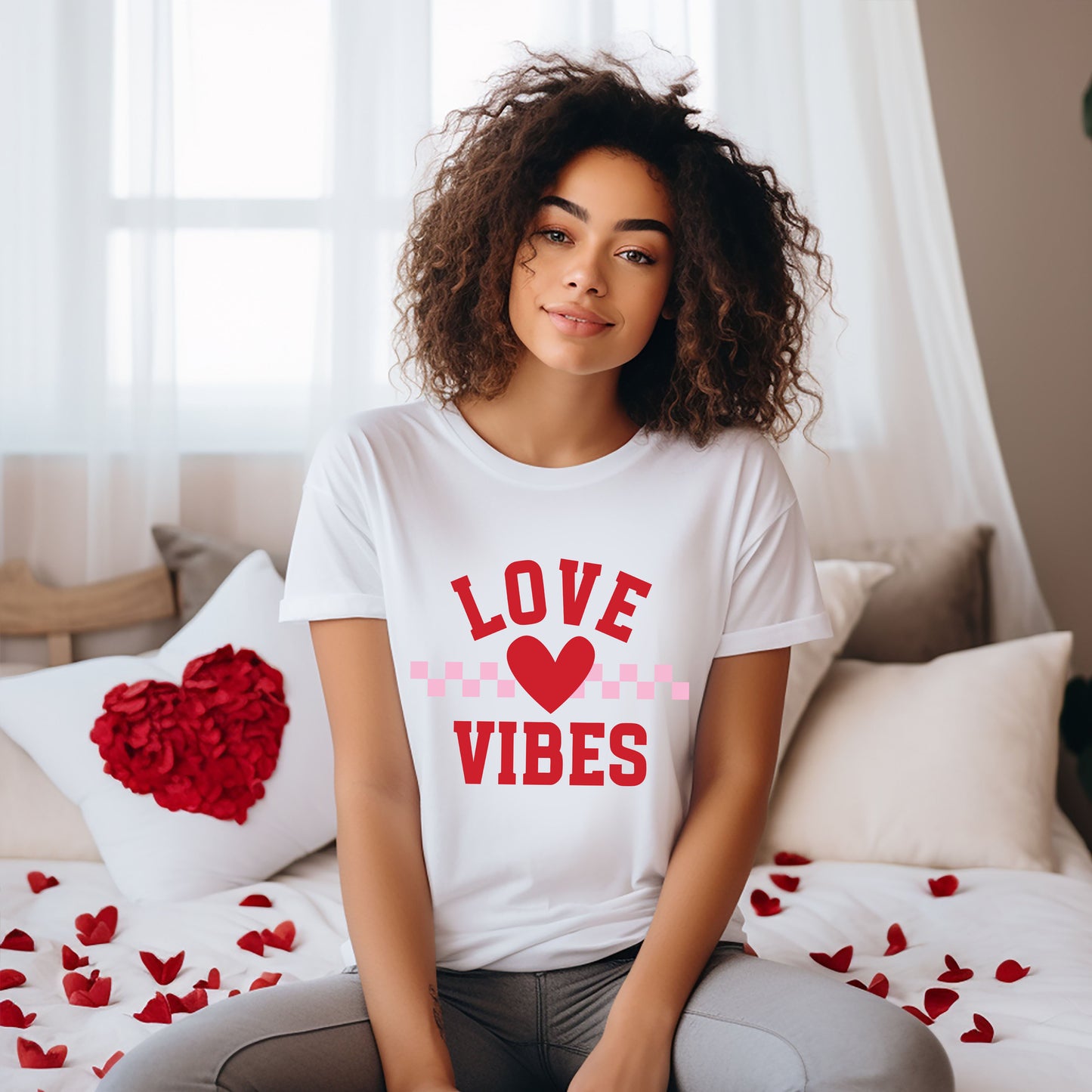 Love Vibes Heart Checkered | Short Sleeve Graphic Tee