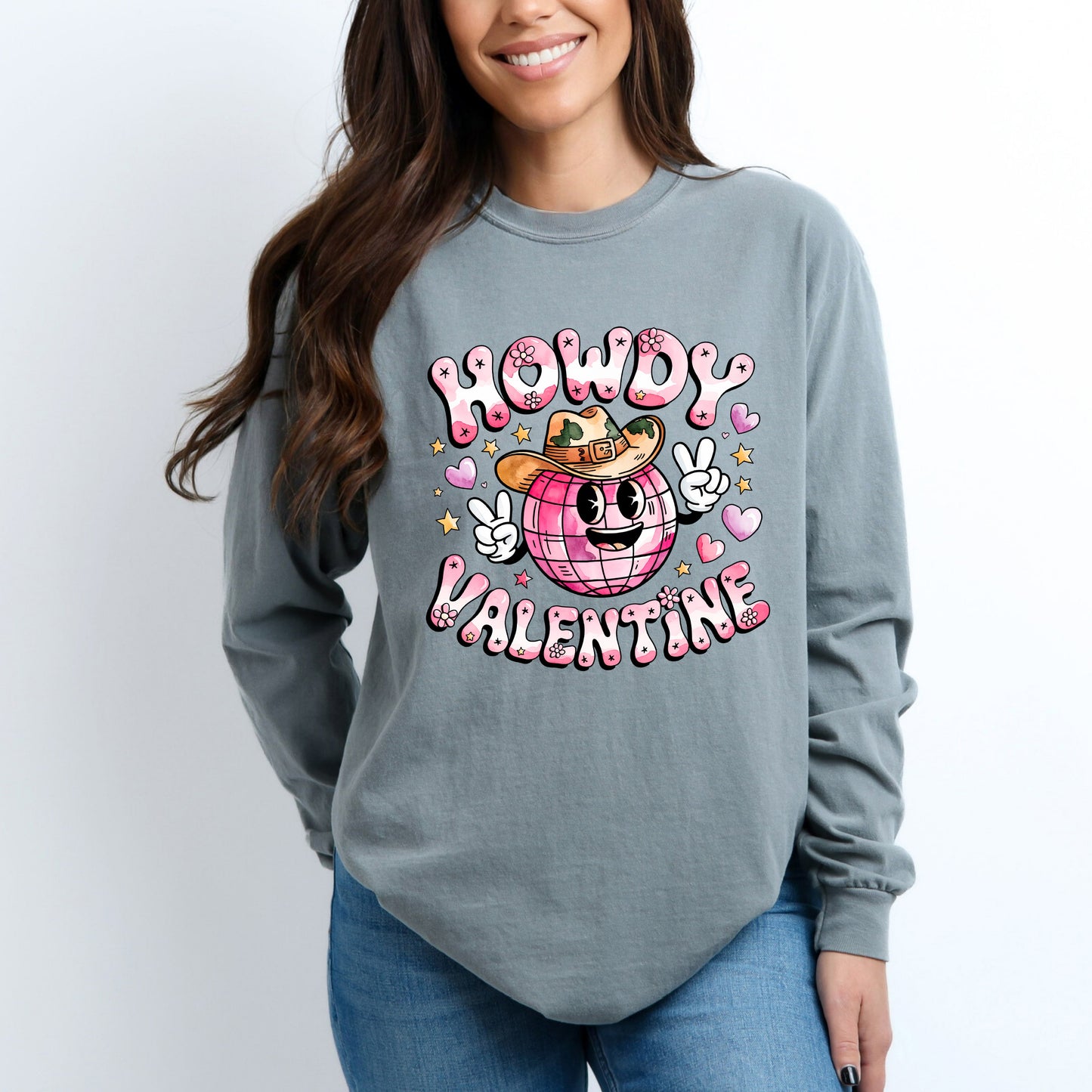 Howdy Valentine Disco Ball | Garment Dyed Long Sleeve