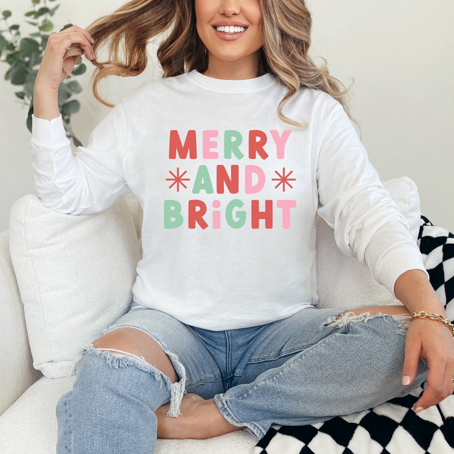 Retro Merry And Bright Stars | Garment Dyed Long Sleeve