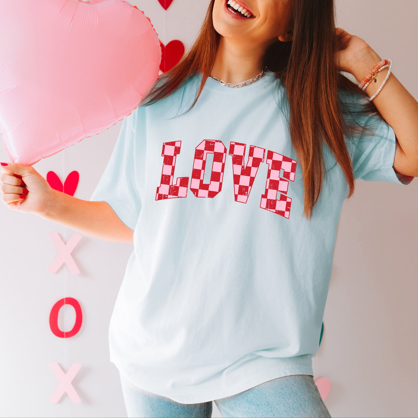 Distressed Love Checkered | Garment Dyed Tee