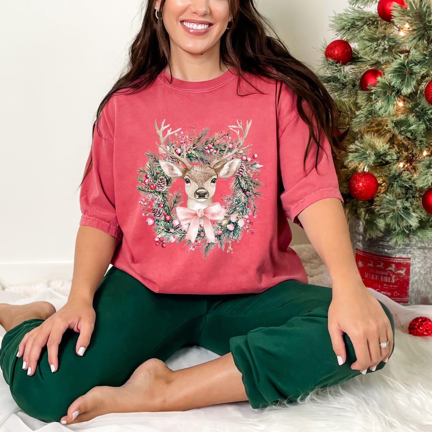 Coquette Deer Wreath | Garment Dyed Tee