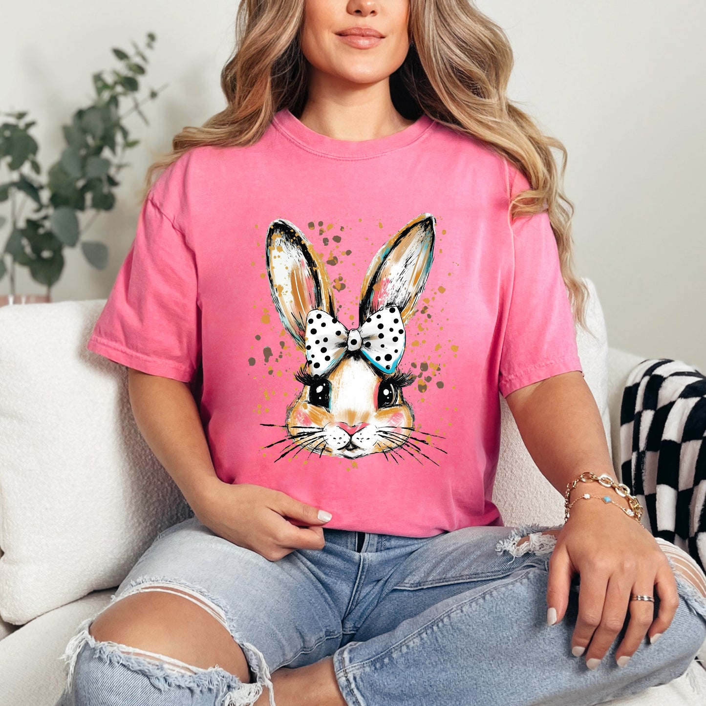 Coquette Bunny Dot Bow | Garment Dyed Short Sleeve Tee