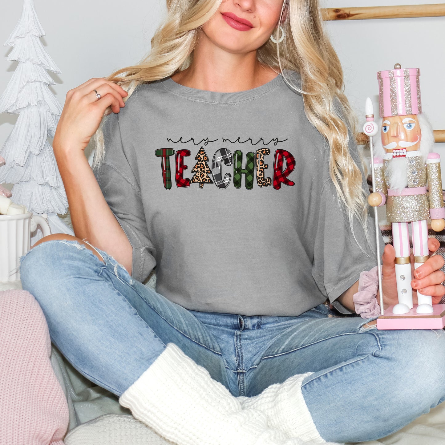 Very Merry Teacher Plaid  | Garment Dyed Tee