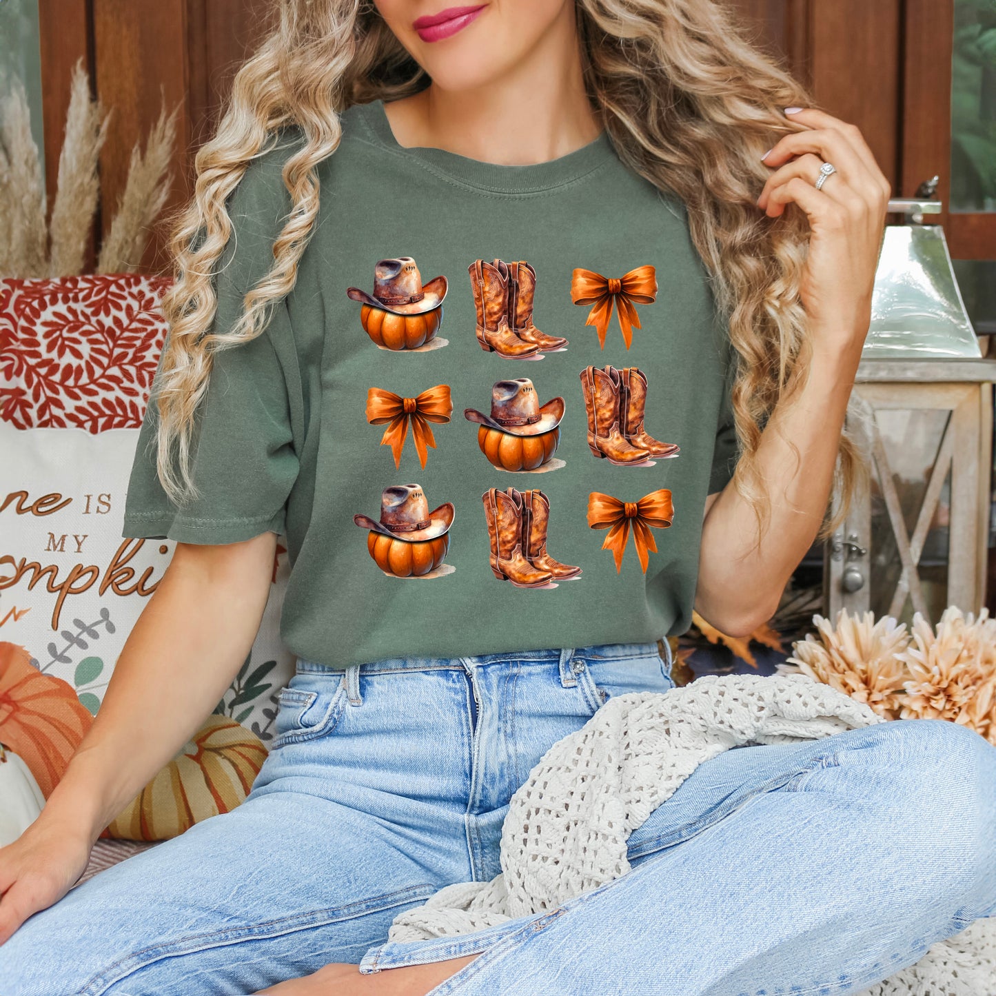 Coquette Pumpkin And Cowboy Boots | Garment Dyed Tee