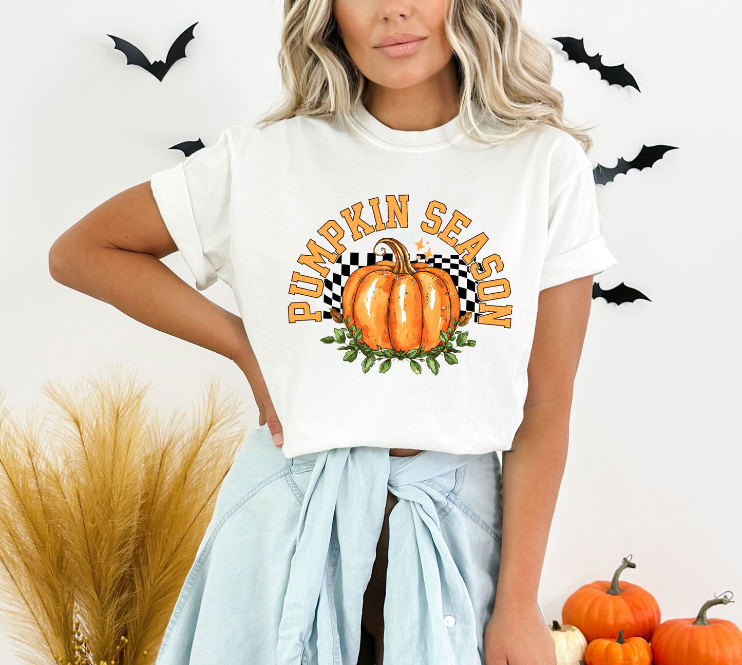 Pumpkin Season Checkered | Garment Dyed Tee