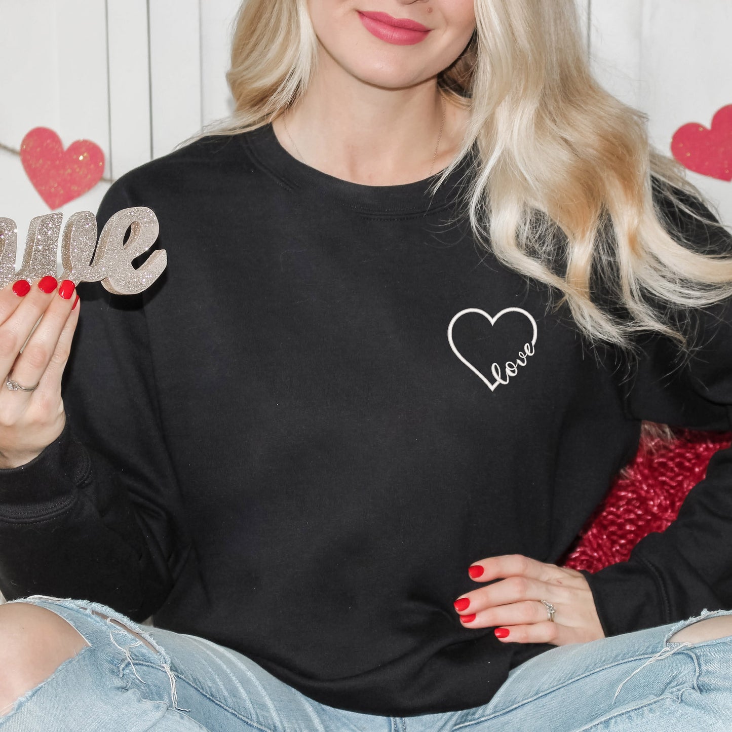 Embroidered Love Cursive Heart | Sweatshirt