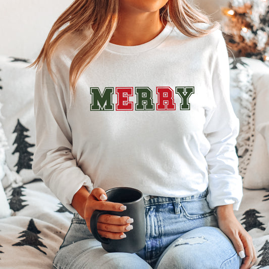 Merry Red and Green Bold | Long Sleeve Crew Neck