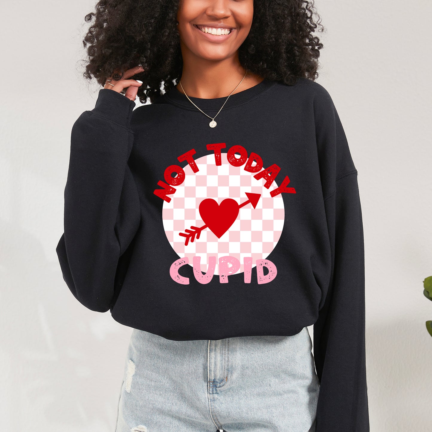 Not Today Cupid Checkered | Sweatshirt