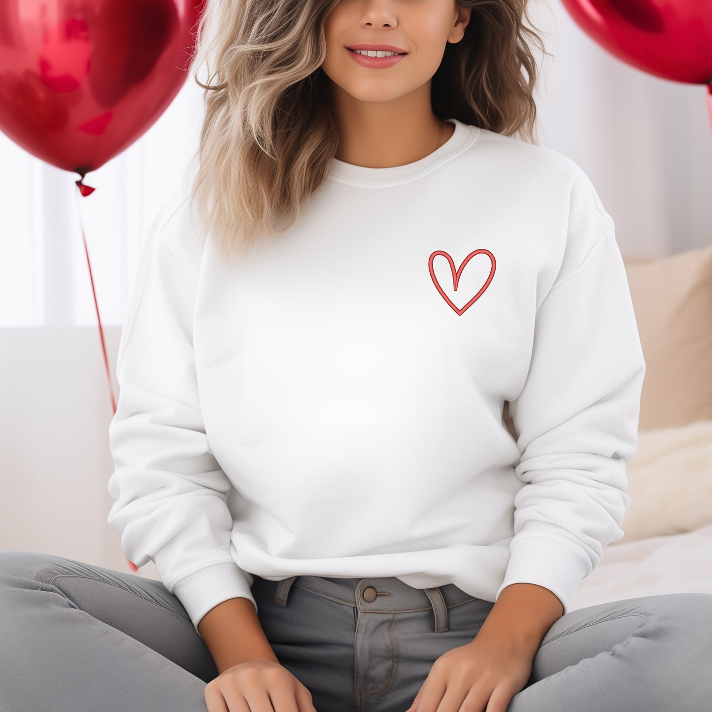 Embroidered Hand Drawn Heart | Sweatshirt