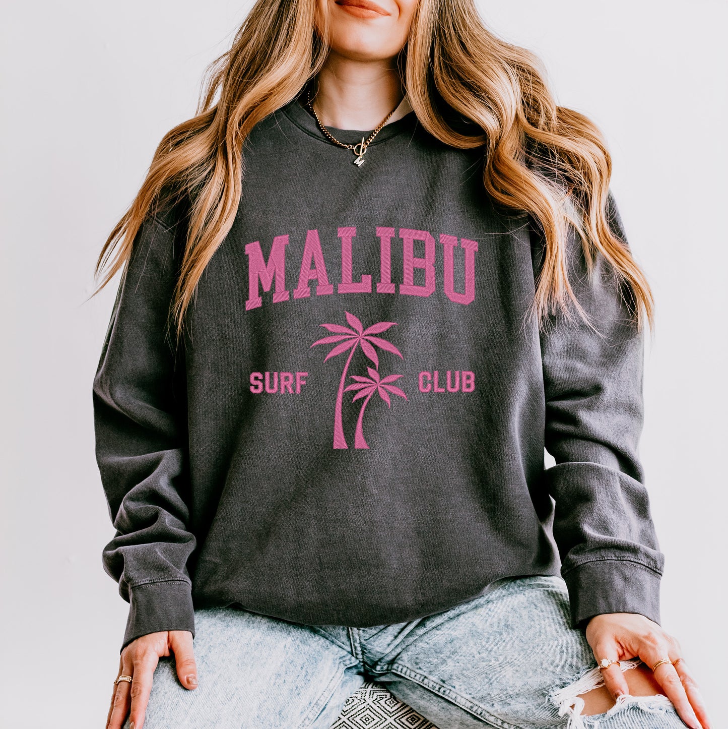 Embroidered Malibu Surf Club | Lightweight Garment Dyed Sweatshirt