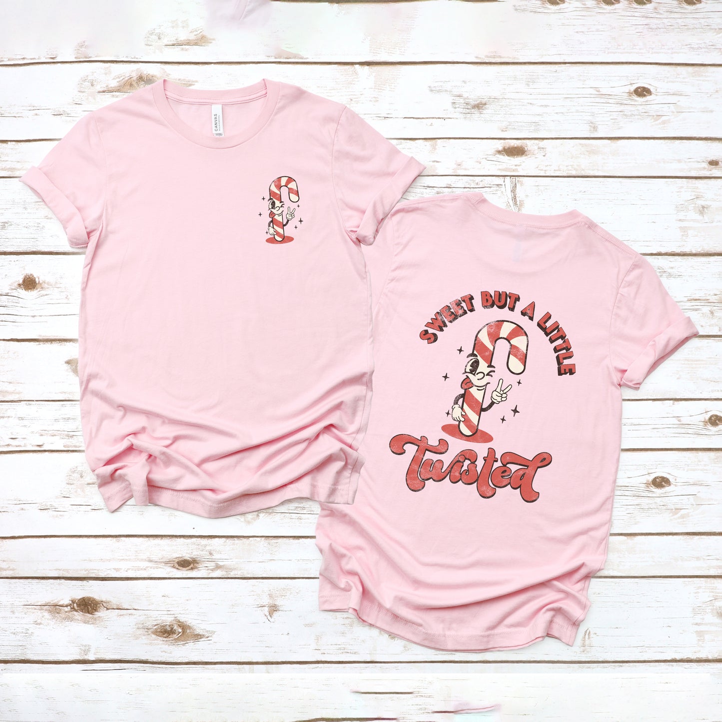 A Little Twisted Candy Cane | Front & Back Short Sleeve Graphic Tee