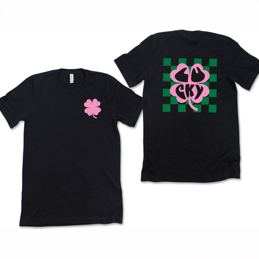 Lucky Clover Checkered | Front & Back Short Sleeve Graphic Tee