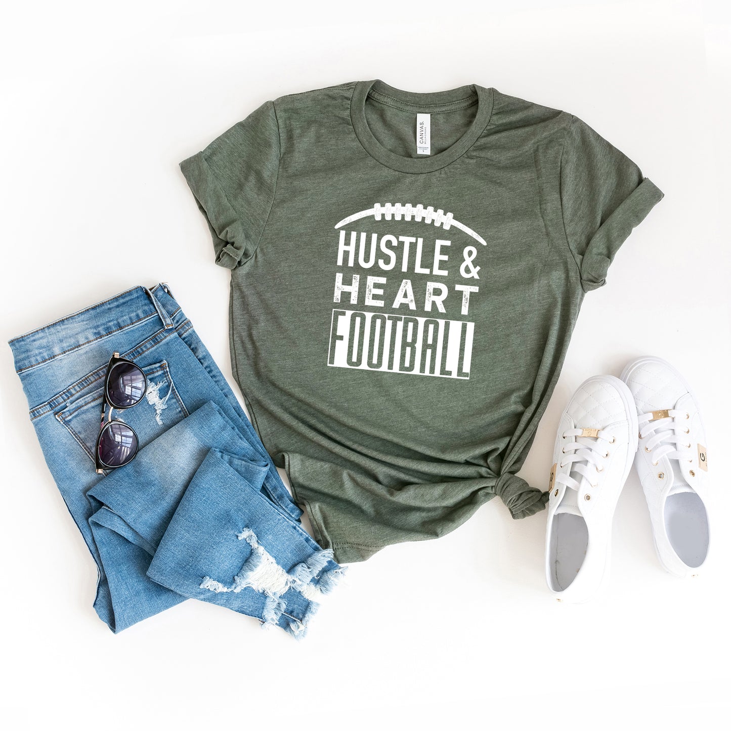 Hustle And Heart Football | Short Sleeve Graphic Tee