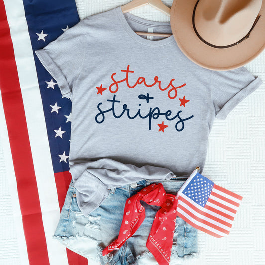 Patriotic Stars And Stripes Cursive | Short Sleeve Graphic Tee