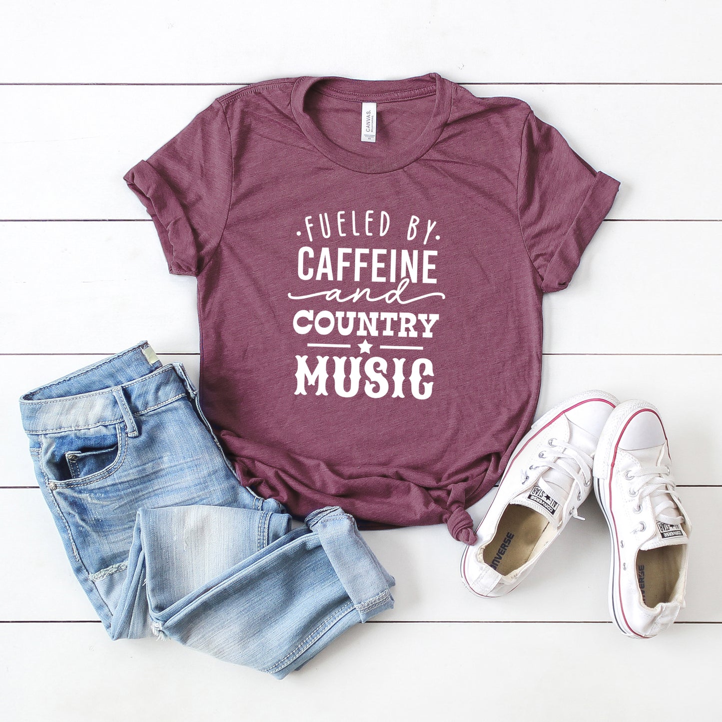 Fueled By Caffeine And Country Music | Short Sleeve Graphic Tee