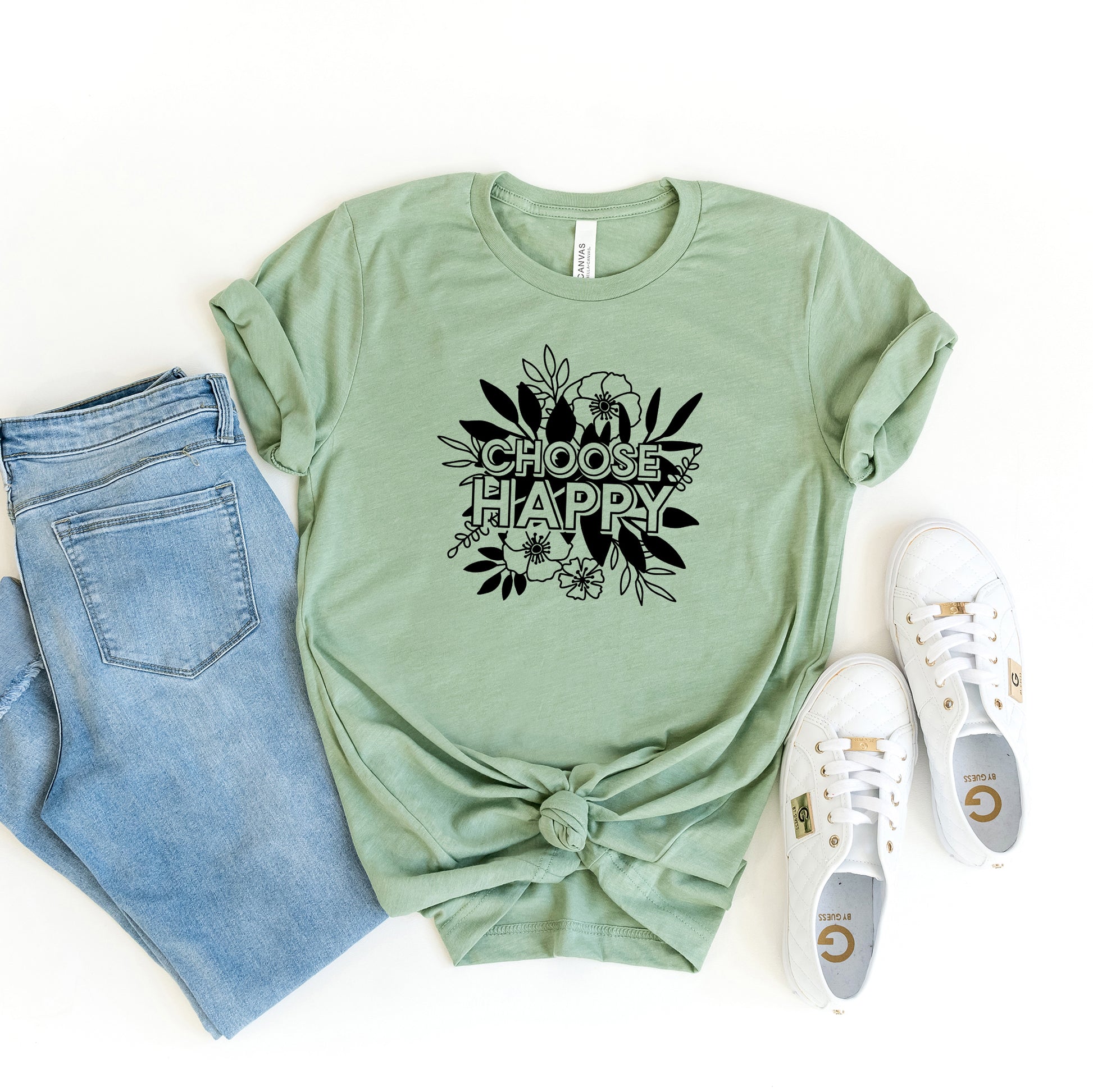 Women's Kindness Short Sleeve Graphic T-Shirt - Green Floral XS