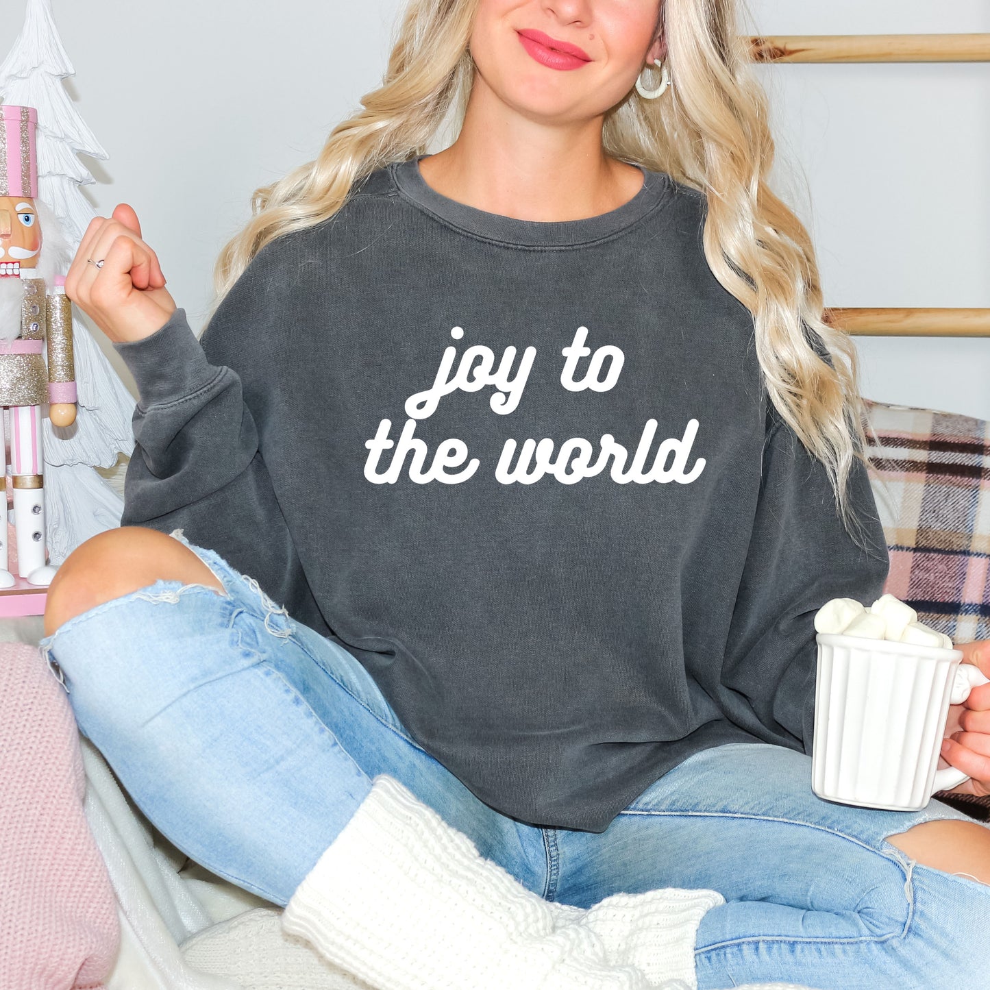 Joy To The World Bold Cursive | Garment Dyed Sweatshirt