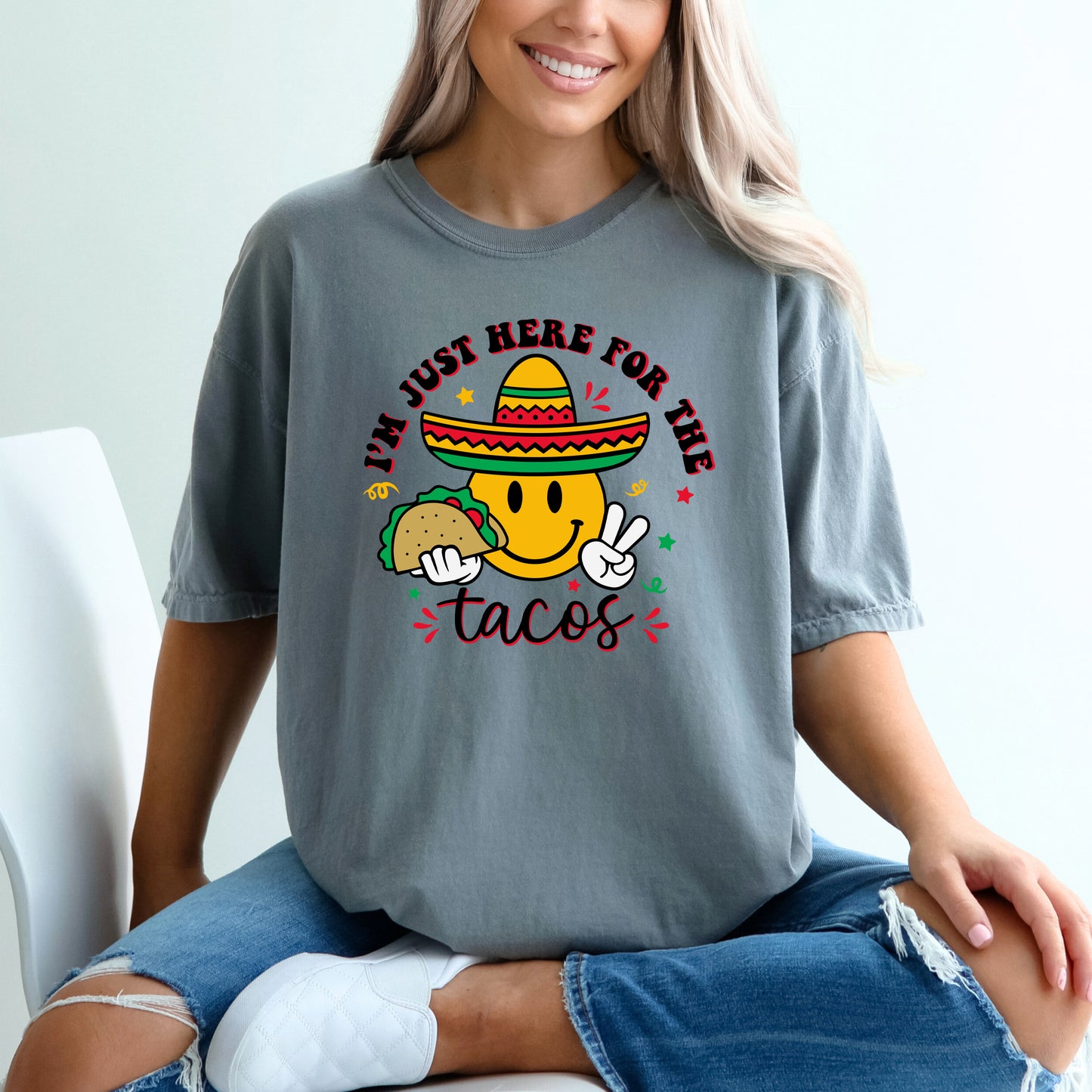 Here For The Tacos Smiley | Garment Dyed Short Sleeve Tee