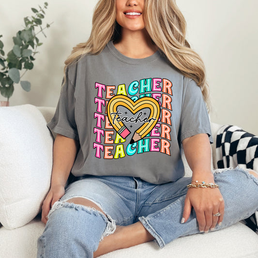 Teacher Pencil Heart | Garment Dyed Short Sleeve Tee