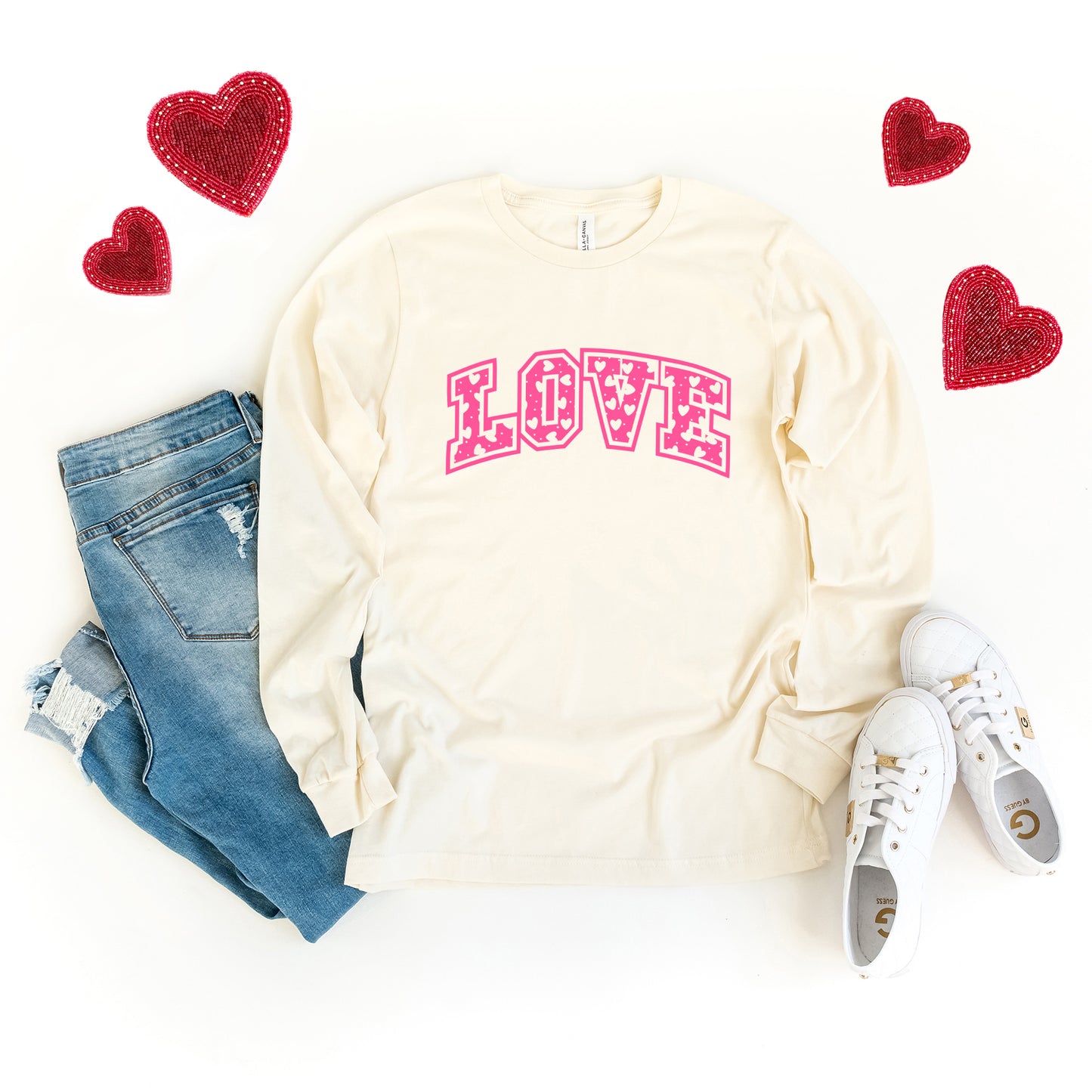 Love Varsity Hearts | Long Sleeve Graphic Tee