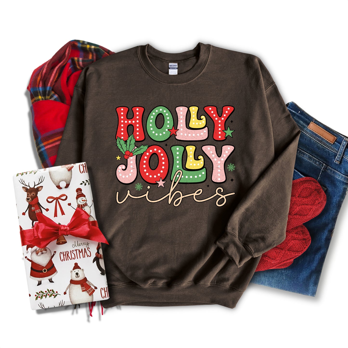 Holly Jolly Vibes Distressed | Sweatshirt