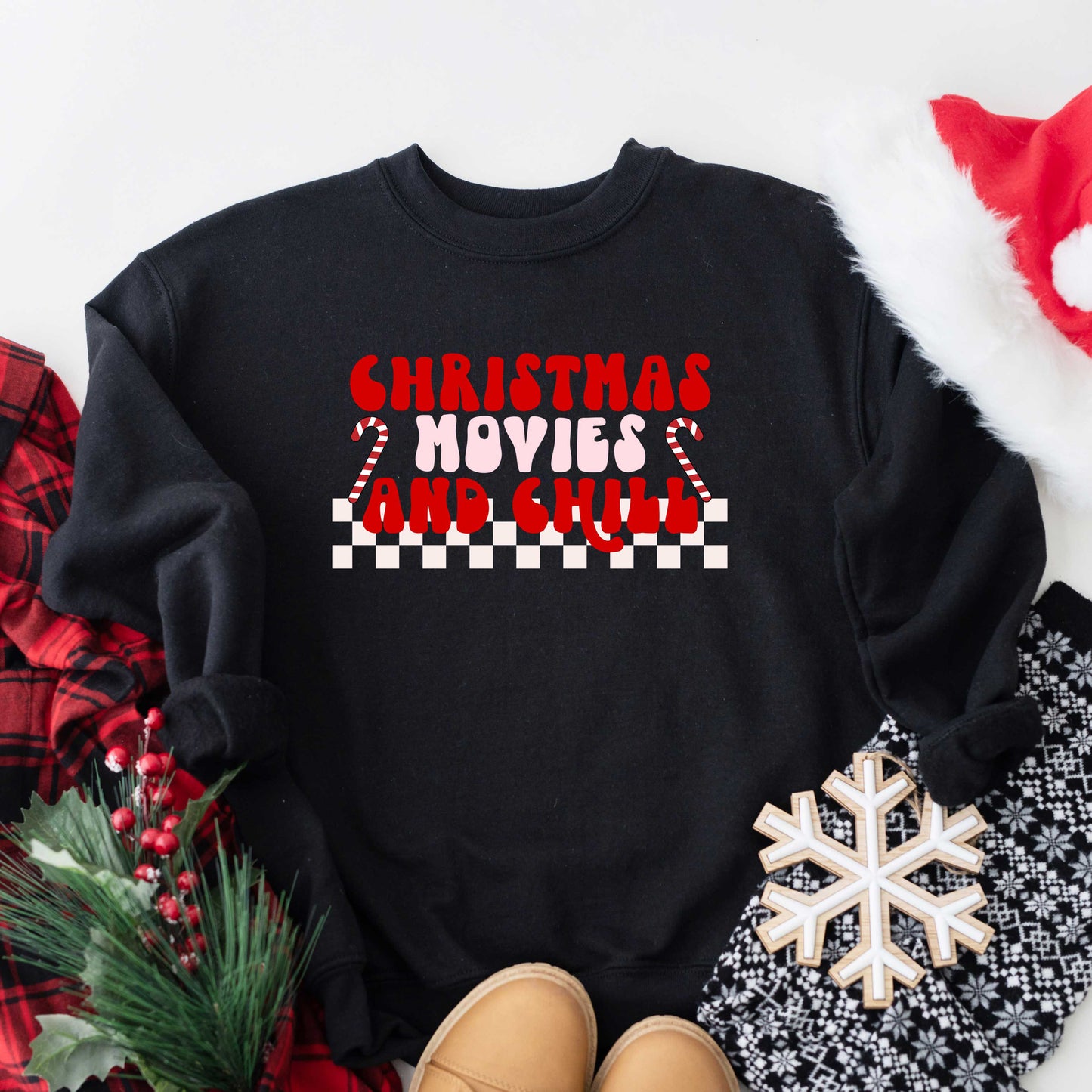 Christmas Movies and Chill Checkered  | Sweatshirt