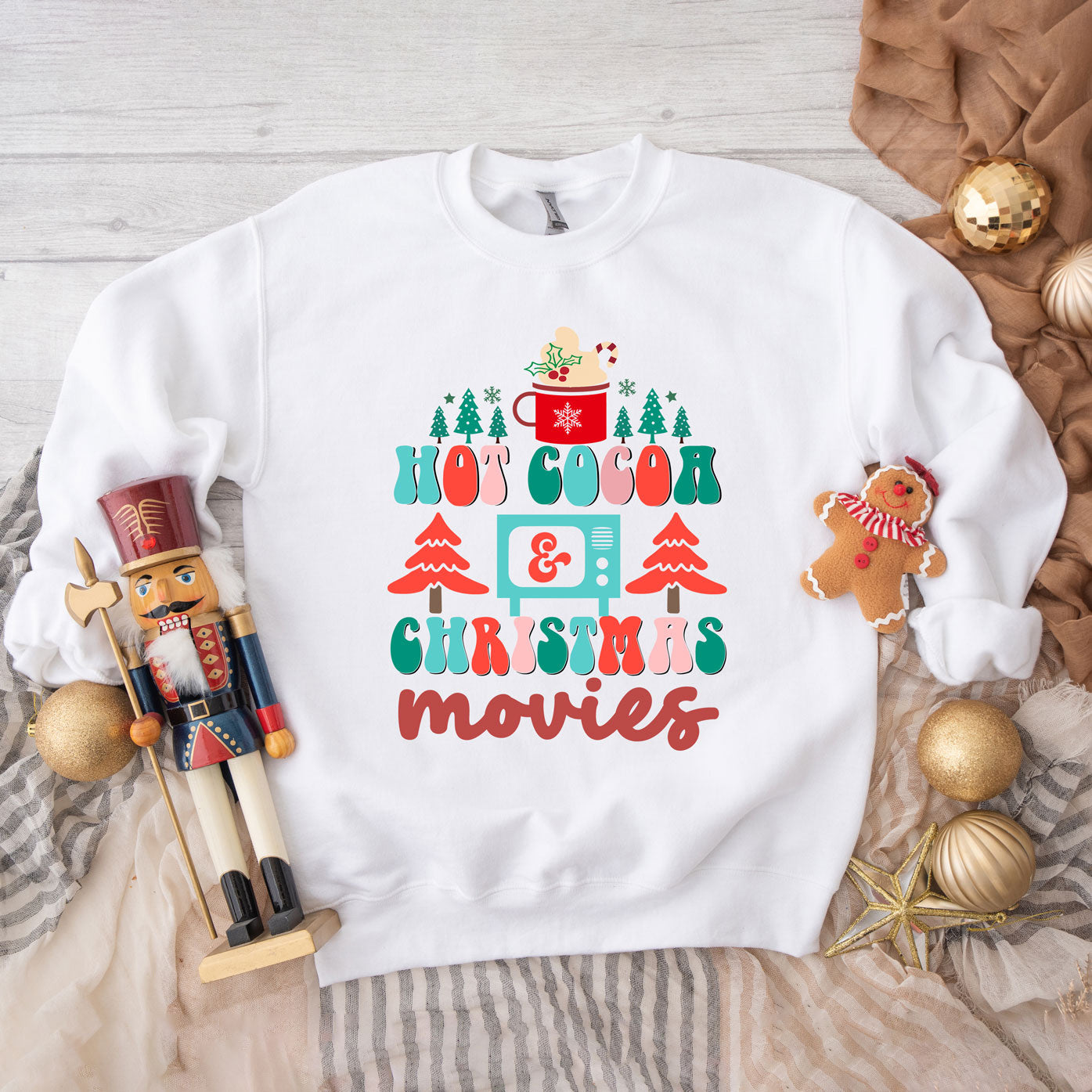 Retro Hot Cocoa Mug And Christmas Movies | Sweatshirt