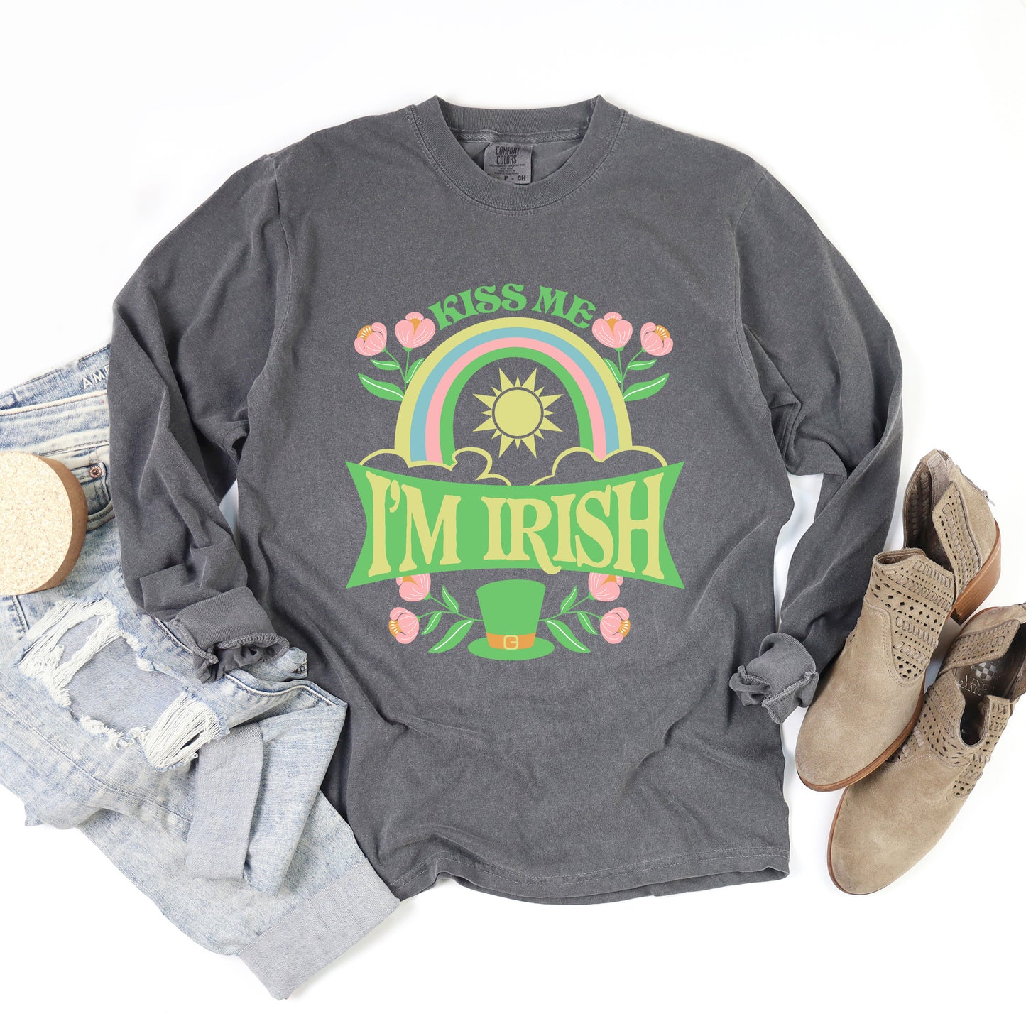 Kiss Me I'm Irish Rainbow | Garment Dyed Long Sleeve