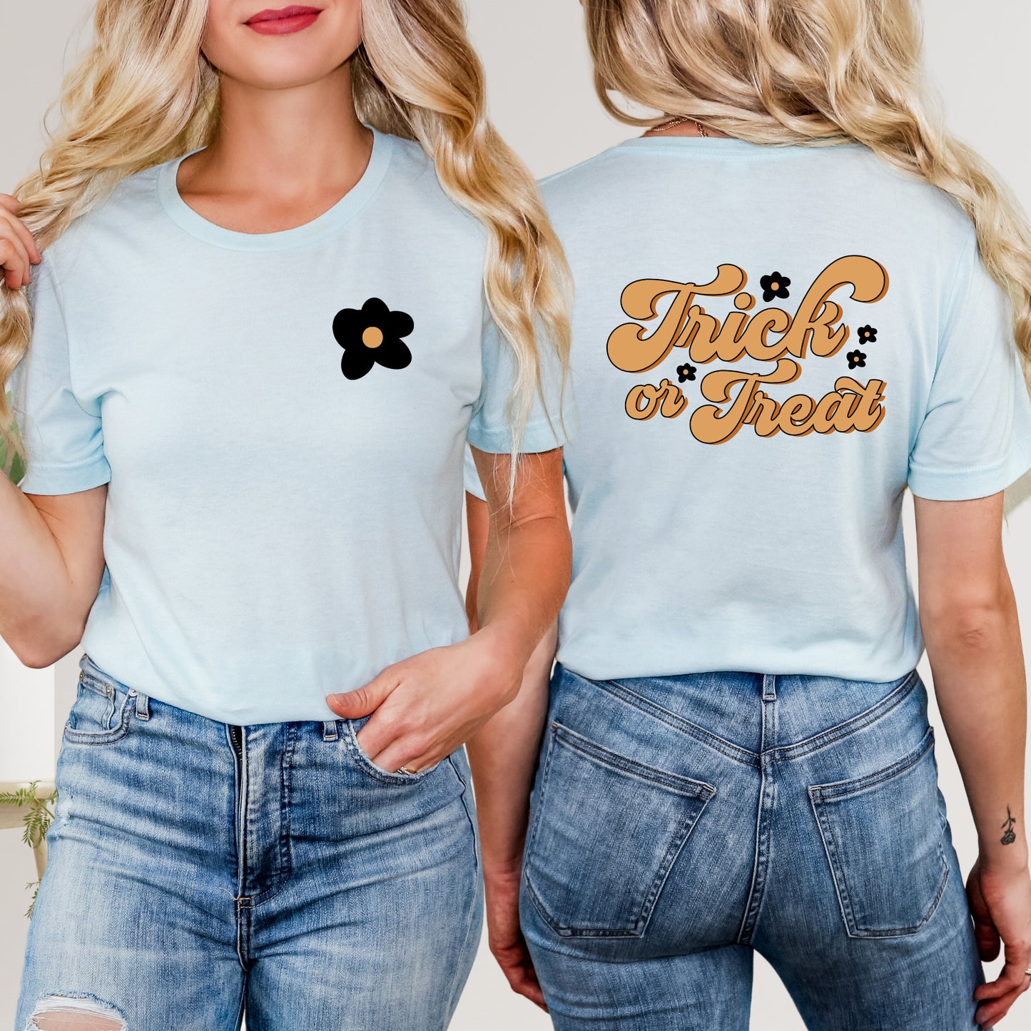 Trick Or Treat Flowers | Front & Back Short Sleeve Graphic Tee