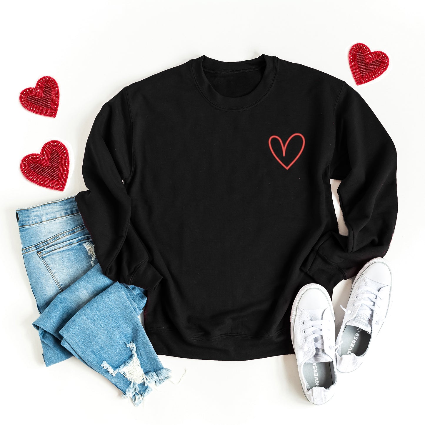 Embroidered Hand Drawn Heart | Sweatshirt