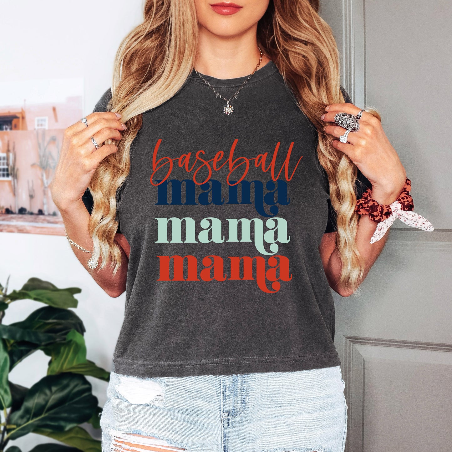 Baseball Mama Stacked | Relaxed Fit Cropped Tee