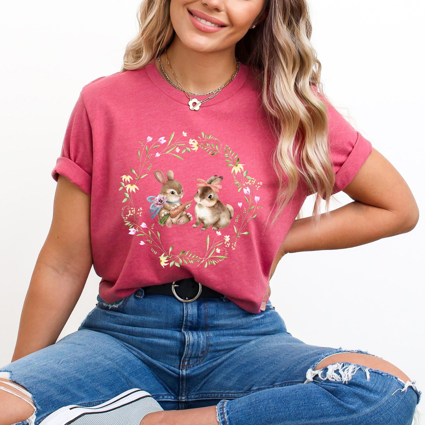 Bunnies Floral Wreath | Short Sleeve Graphic Tee