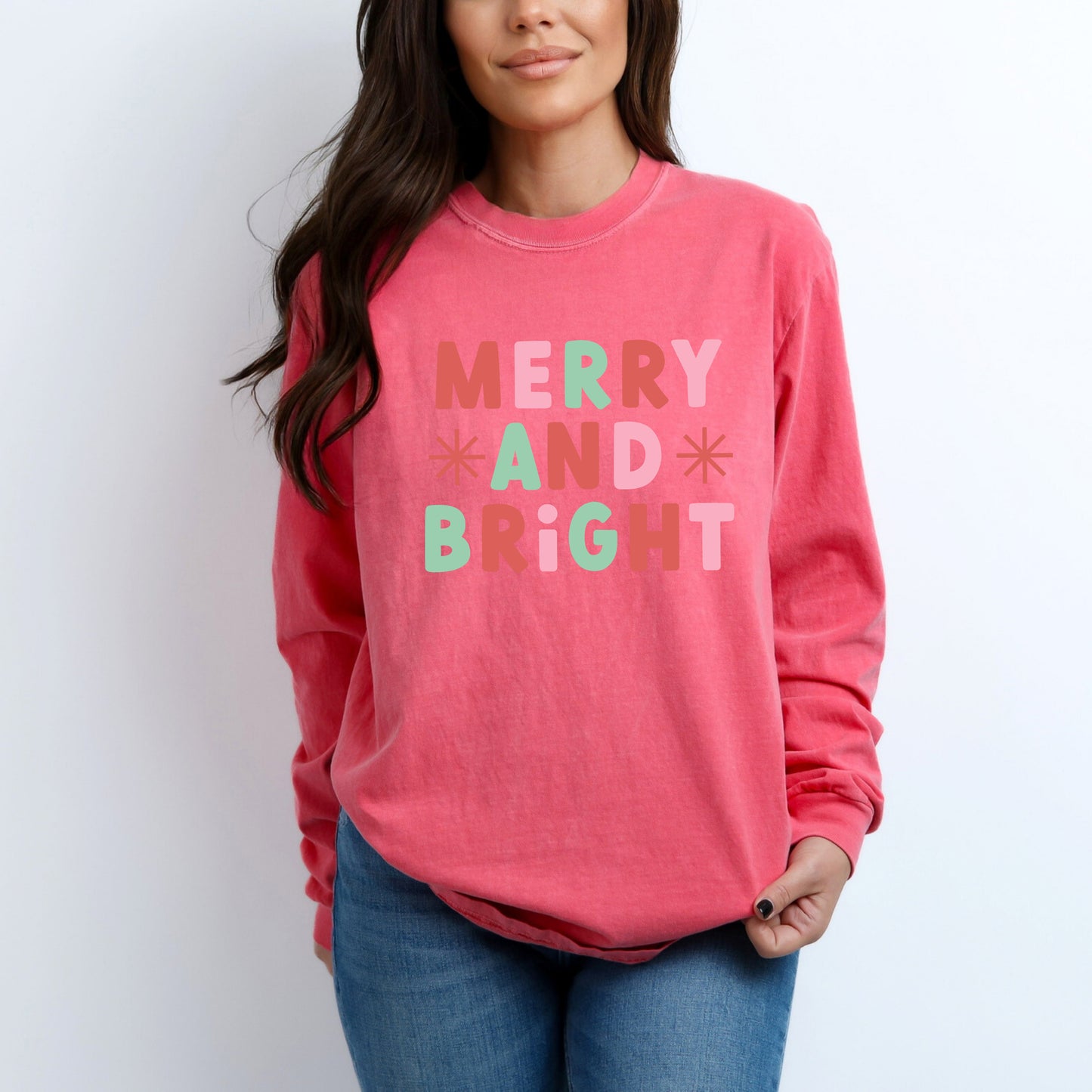 Retro Merry And Bright Stars | Garment Dyed Long Sleeve