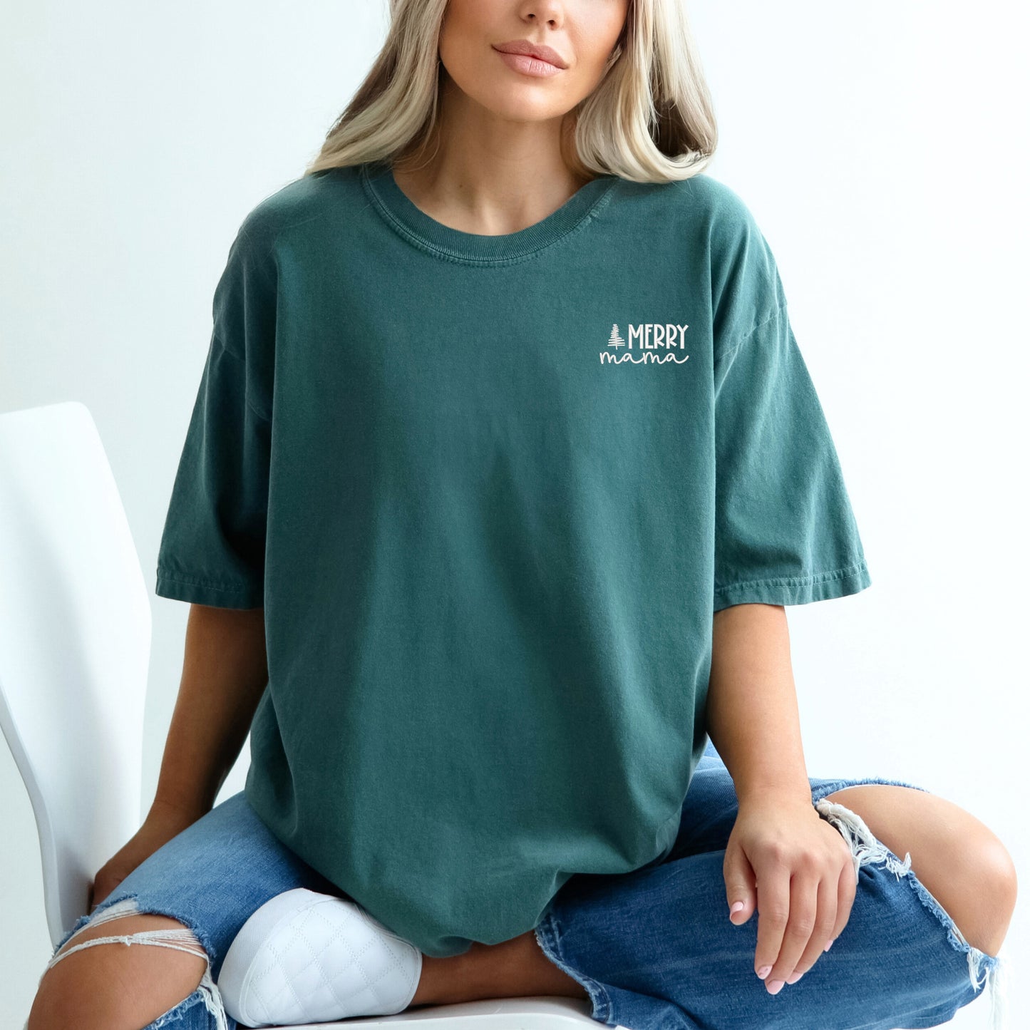 Embroidered Merry Mama Tree | Garment Dyed Short Sleeve Tee