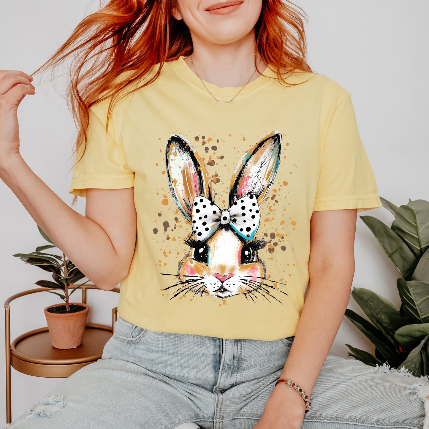 Coquette Bunny Dot Bow | Garment Dyed Short Sleeve Tee