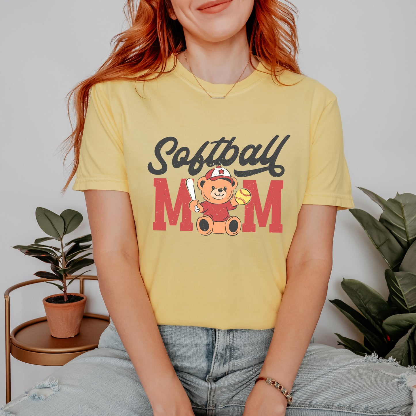 Softball Mom Teddy Bear | Garment Dyed Short Sleeve Tee