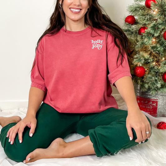 Embroidered Whimsical Holly Jolly Stars Mini | Garment Dyed Short Sleeve Tee