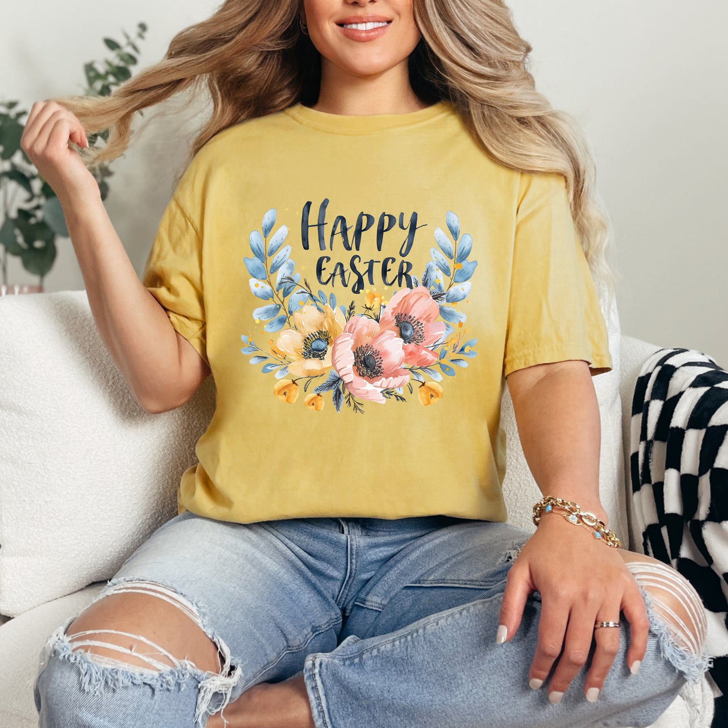 Happy Easter Floral | Garment Dyed Short Sleeve Tee