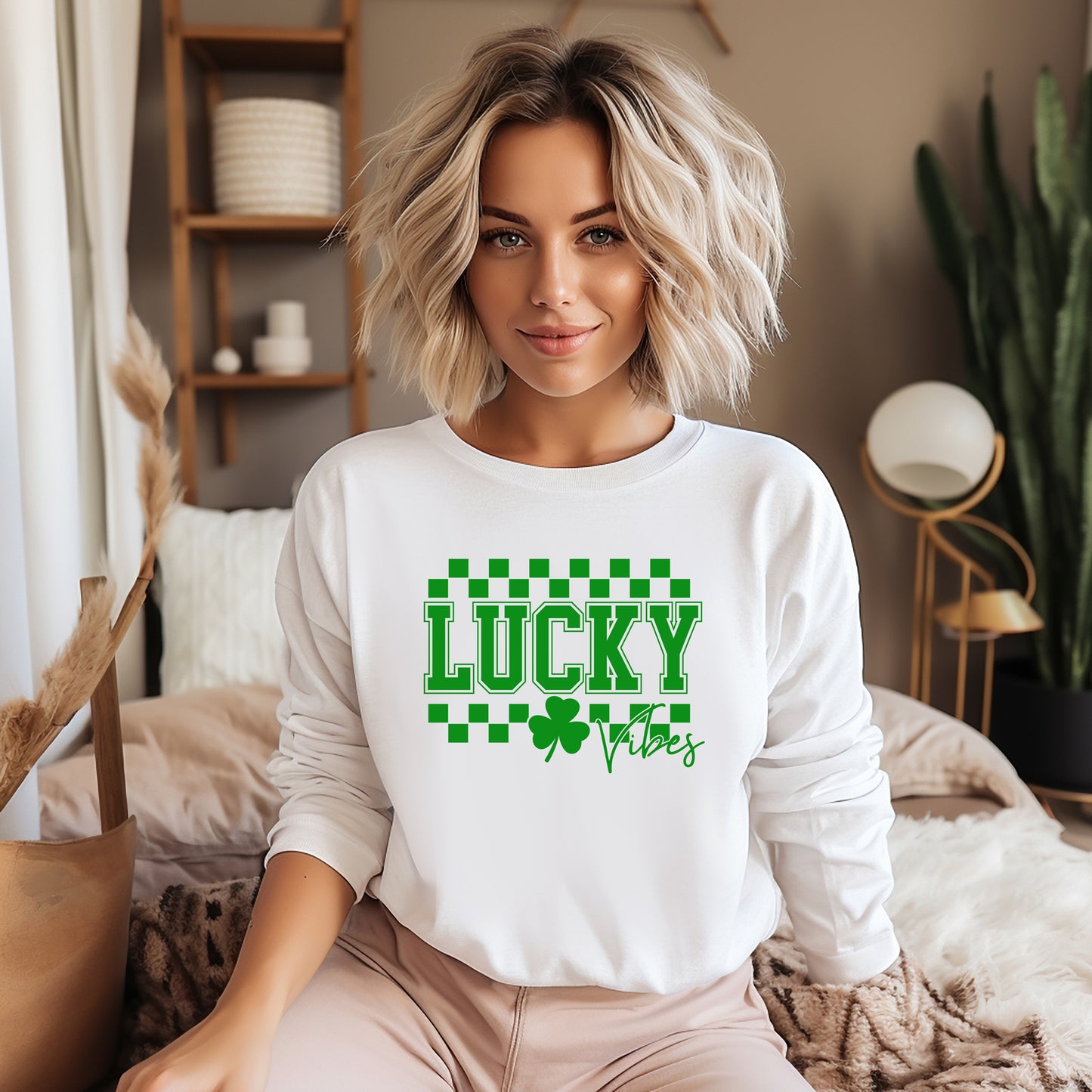 Lucky Vibes Checkered | Long Sleeve Graphic Tee