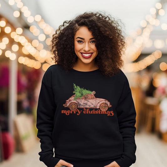 Merry Christmas Pink Car | Sweatshirt