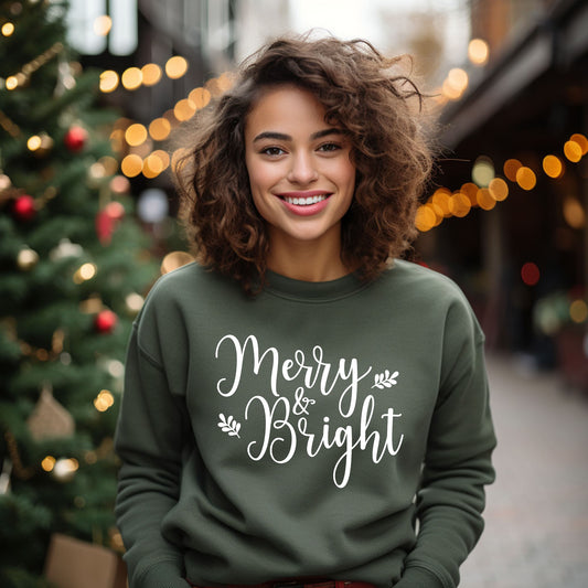 Merry And Bright Cursive | Sweatshirt