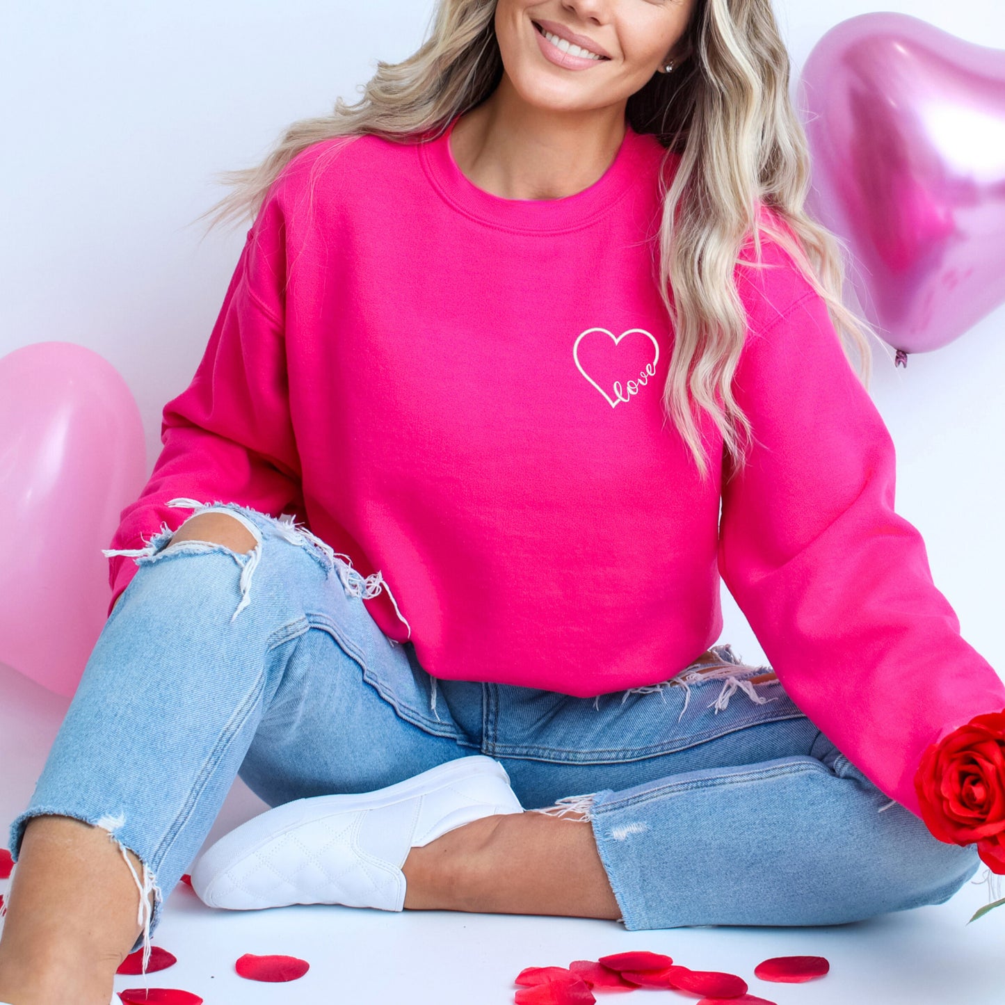 Embroidered Love Cursive Heart | Sweatshirt