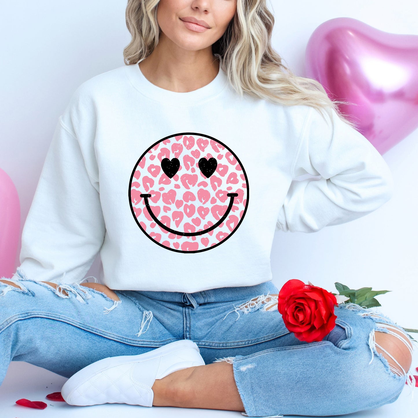 Leopard Heart Eyes Smiley | Sweatshirt