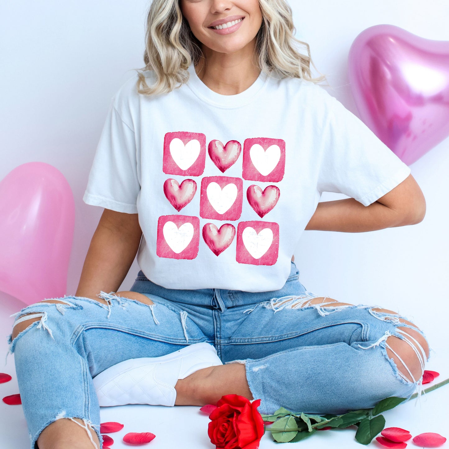 Pink Heart Grid | Garment Dyed Tee