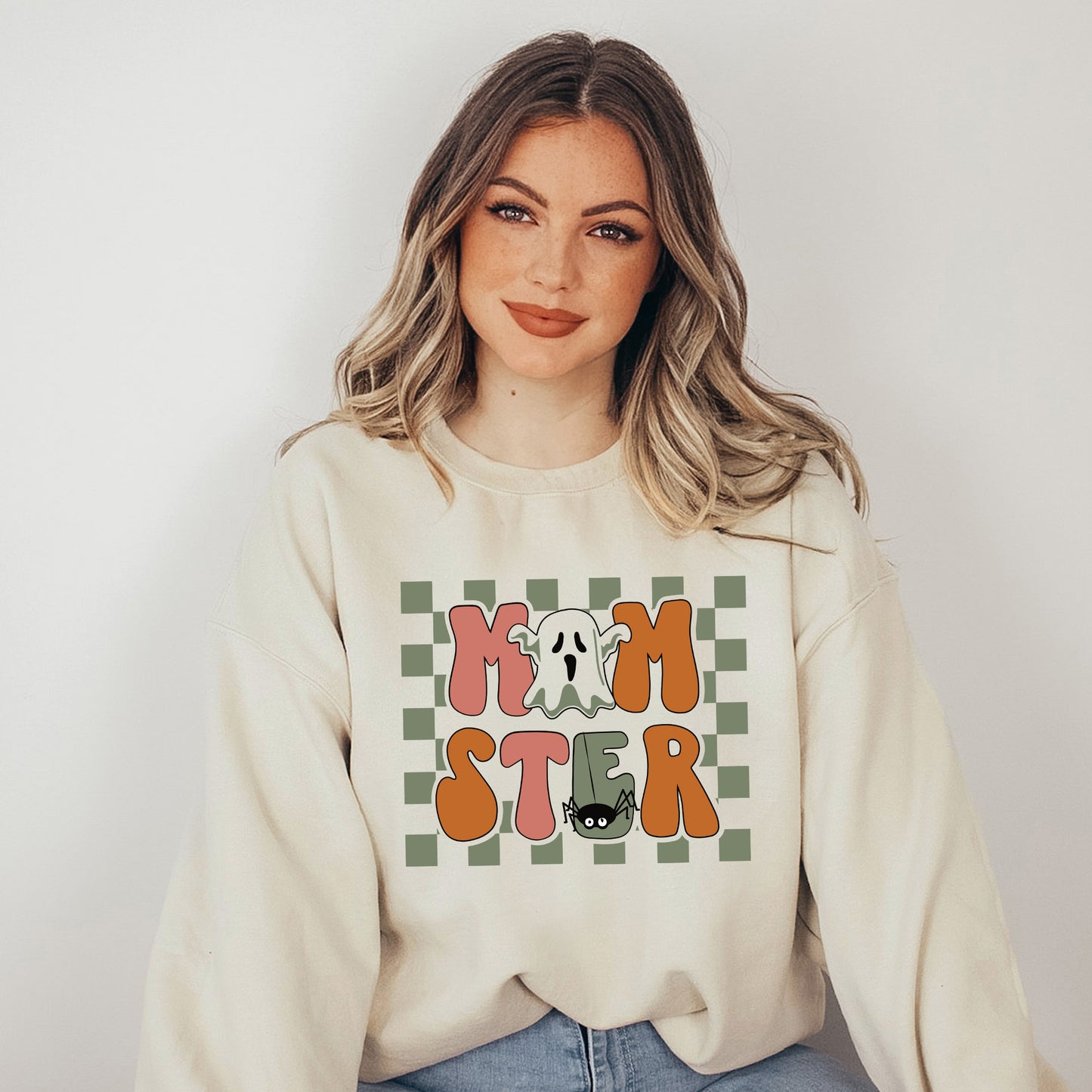 Checkered Momster Ghost | Sweatshirt