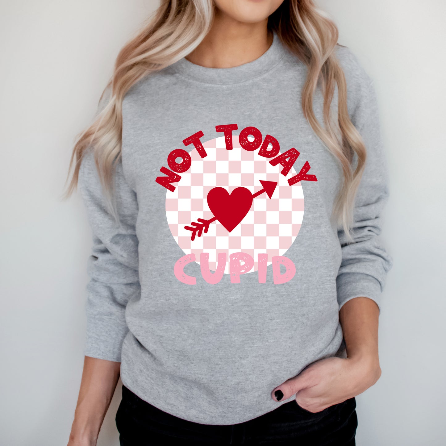 Not Today Cupid Checkered | Sweatshirt