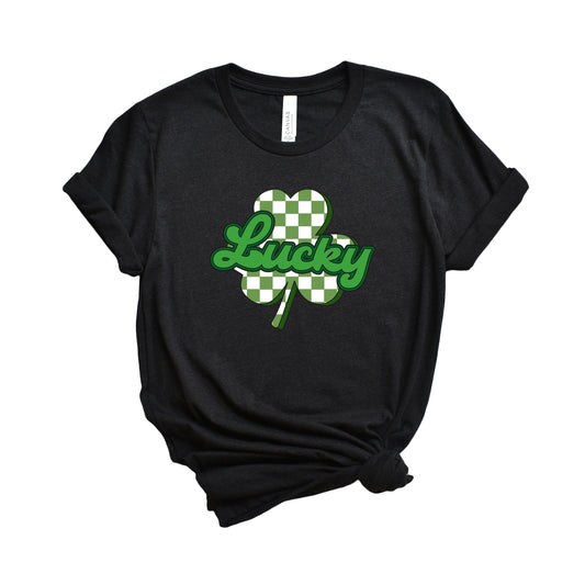 Lucky Cursive Shamrock | Short Sleeve Graphic Tee